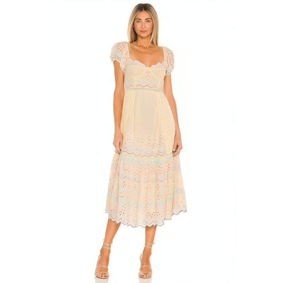 Love Shack Fancy Magena Dress in Rise and Shine Size 6 Short Sleeve Embroidered