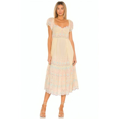 Love Shack Fancy Magena Dress in Rise and Shine Size 6 Short Sleeve Embroidered