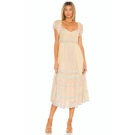 Love Shack Fancy Magena Dress in Rise and Shine Size 6 Short Sleeve Embroidered