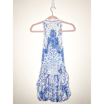 Poupette St. Barth Beline Blue Printed Mini Dress Size XS