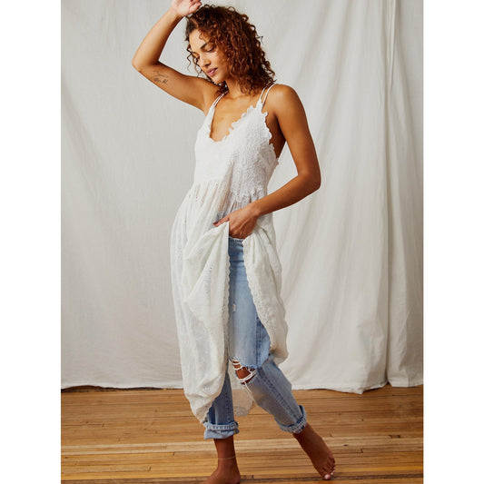 Free People Dolly Embroidered Slip Dress in White Size Small