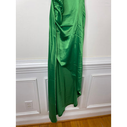 Retrofete Sabrina Dress in Natural Green Large Asymmetrical Sleeveless Satin