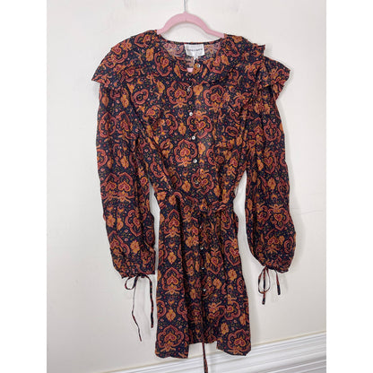 Antik Batik Mylo Printed Mini Dress Large/42 Paisley Long Sleeve Lined V-Neck
