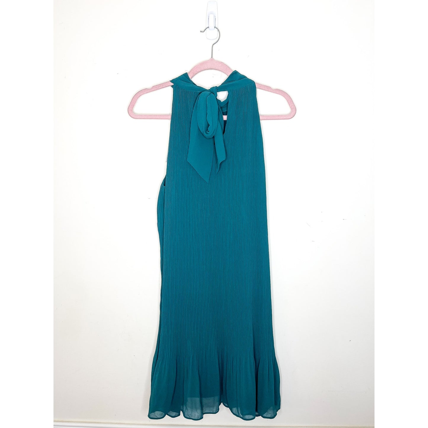 Naked Zebra Emerald Green High-neck Accordion Pleated Mini Dress Size Small