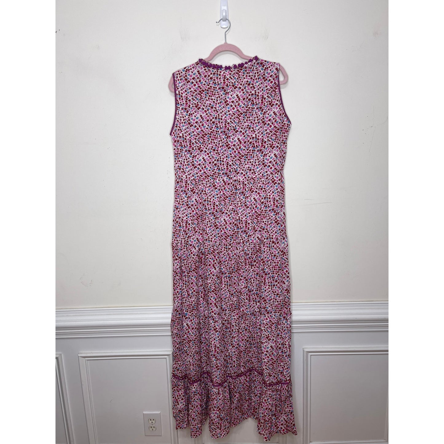 Poupette St. Barth Clara Maxi Dress Pink Tulip Large Floral Sleeveless Ruffles
