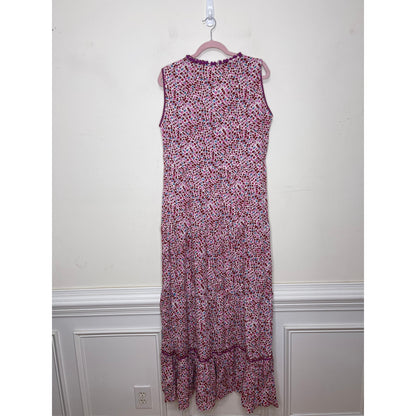 Poupette St. Barth Clara Maxi Dress Pink Tulip Large Floral Sleeveless Ruffles