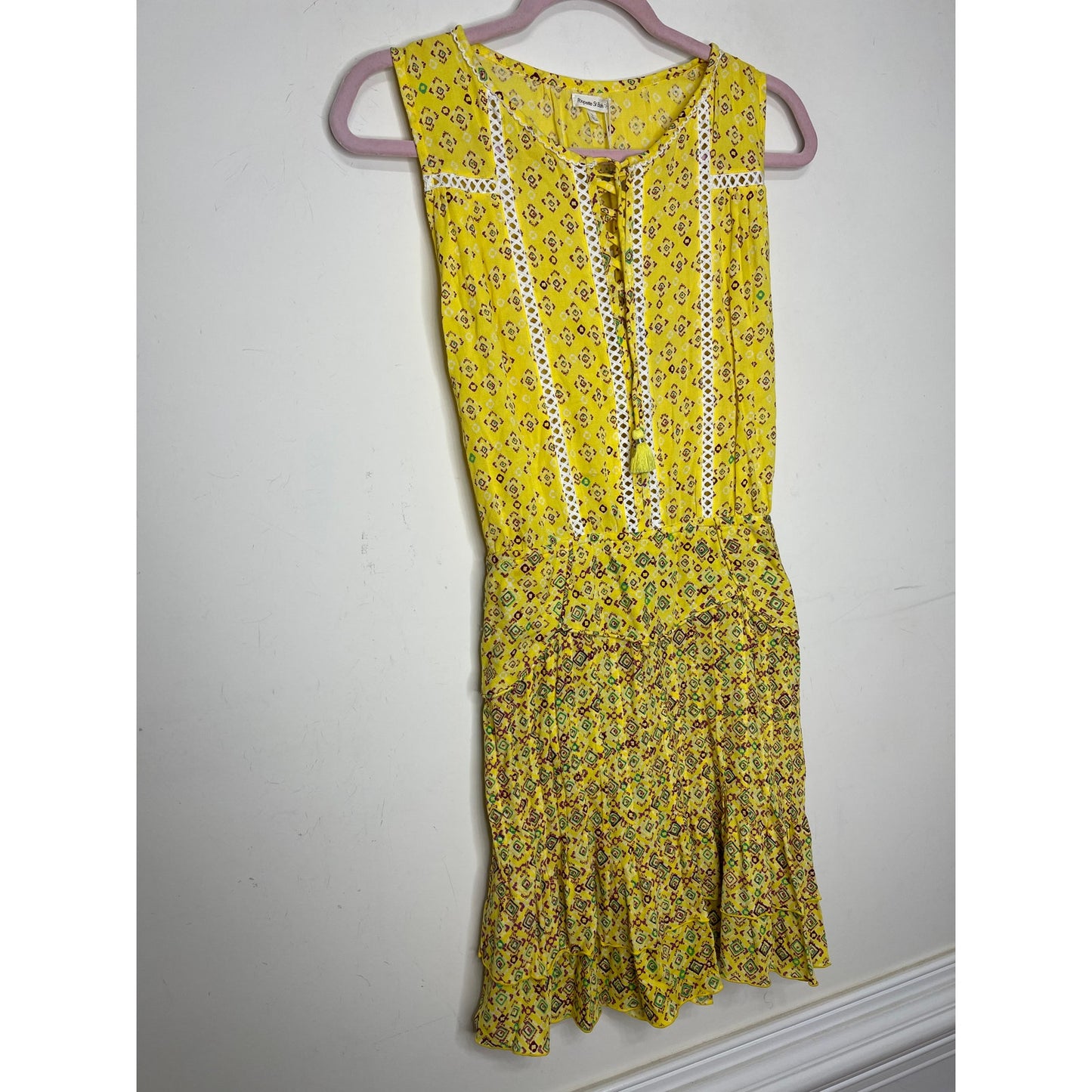 Poupette St. Barth Sylvia Sleeveless Mini Dress in Yellow Small Tiered Casual