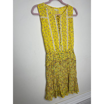 Poupette St. Barth Sylvia Sleeveless Mini Dress in Yellow Small Tiered Casual
