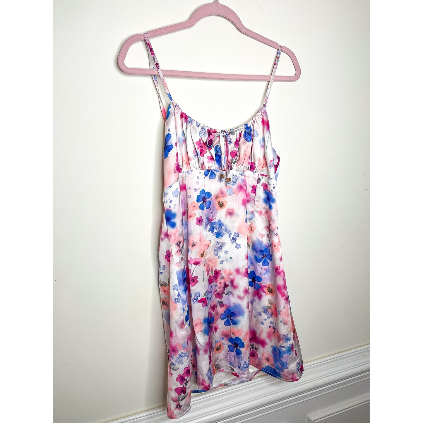 Showpo I've Got You Now Mini Slip Dress in Blue Floral Size 10