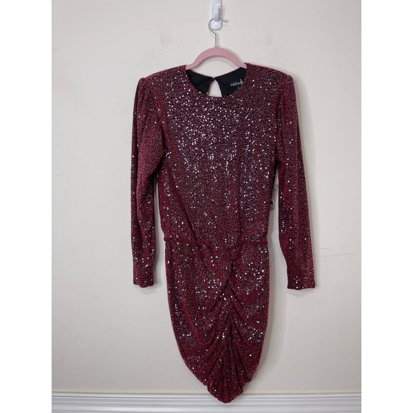 Retrofete Flynn Tulle Mini Dress in Plum Medium Sequin Embellished Long Sleeve