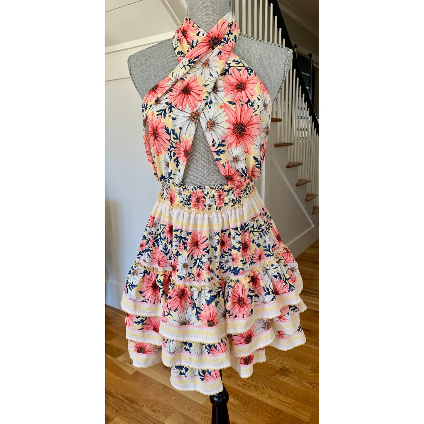 Agua Bendita Maona Ross Mini Dress in Multicolor Floral Large Crisscross Halter