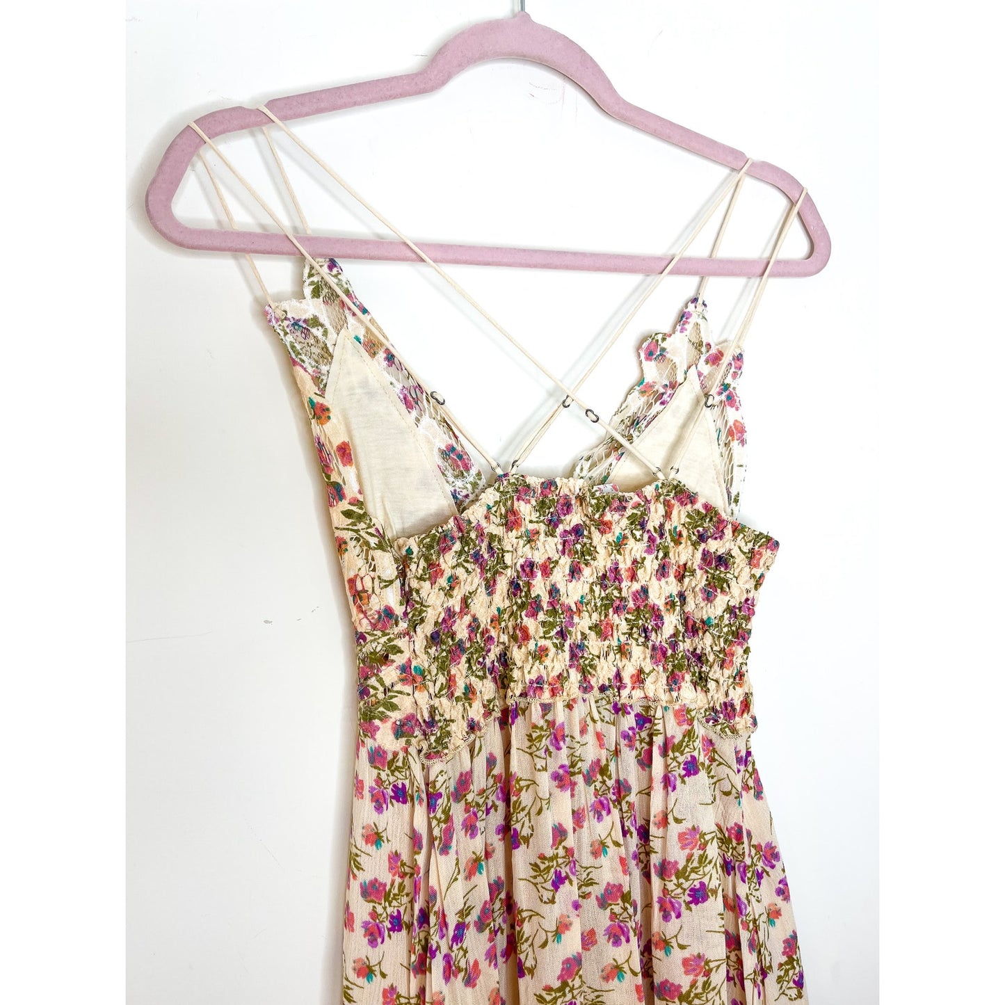 Free People Adella Printed Mini Slip Dress in Petal Pink Size Small