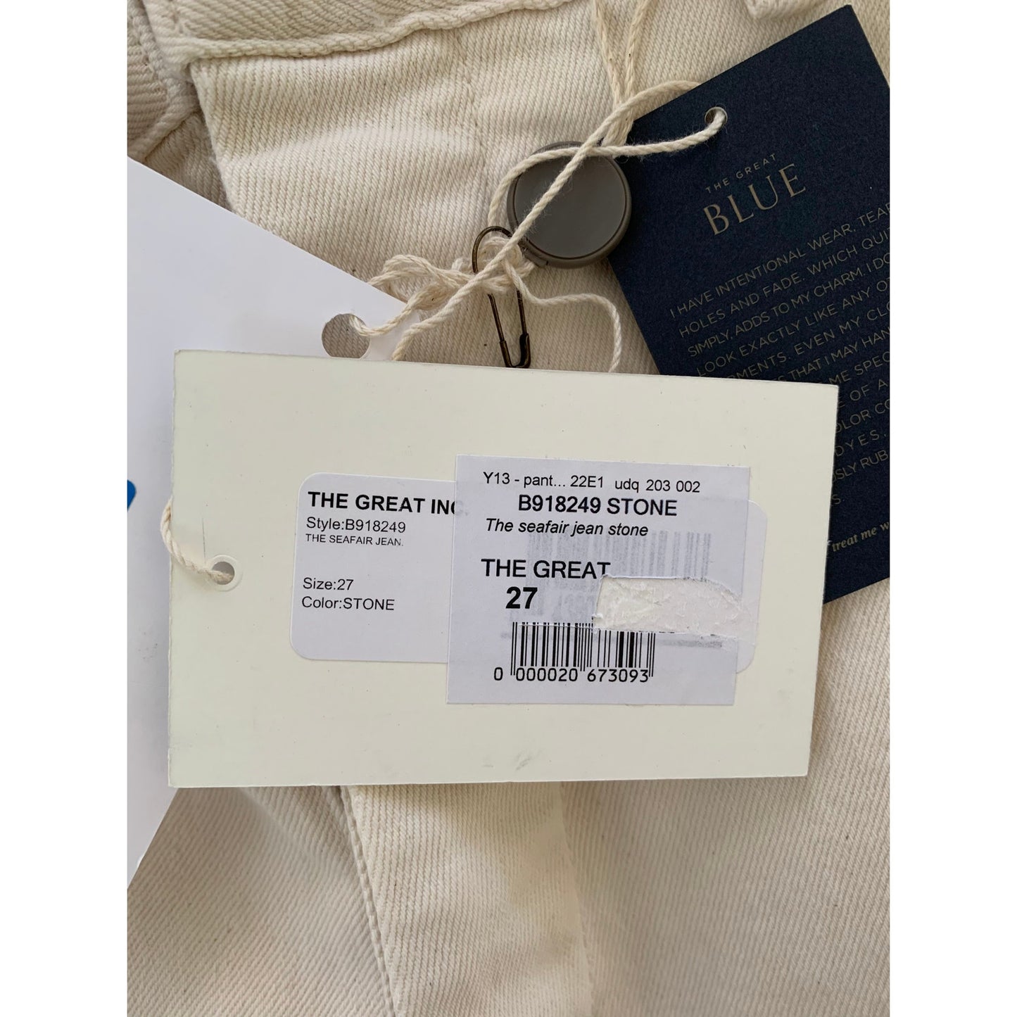 The Great The Seafair Jean in Stone Size 27 Straight Leg Button Fly Pockets