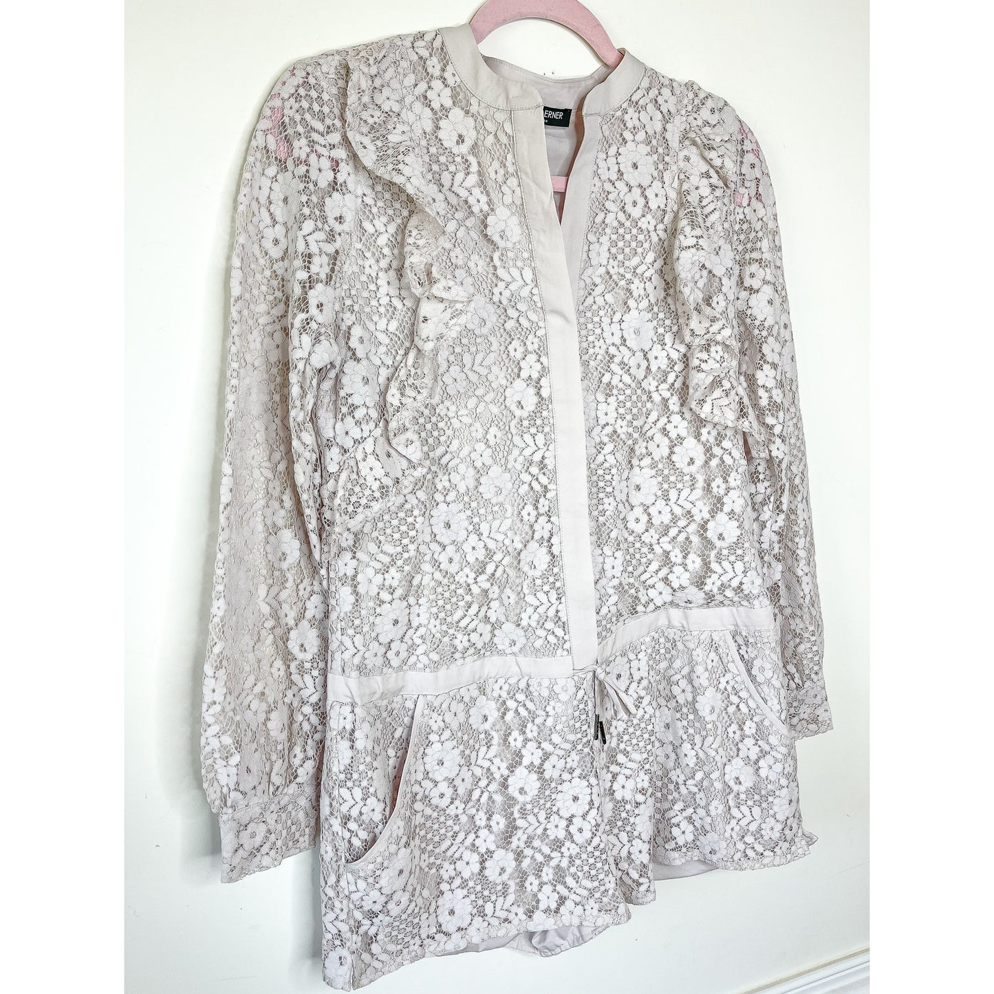 David Lerner Dusty Lavender Lace Ruffle Long Sleeve Romper Size XS
