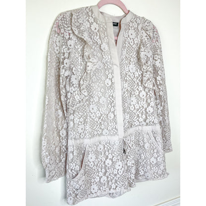David Lerner Dusty Lavender Lace Ruffle Long Sleeve Romper Size XS