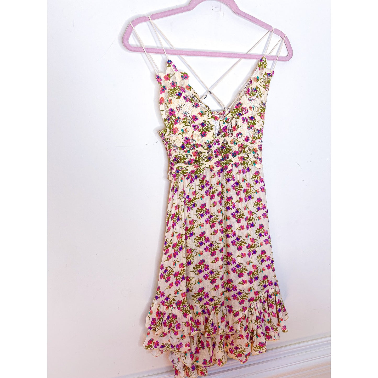 Free People Adella Printed Mini Slip Dress in Petal Pink Size Small