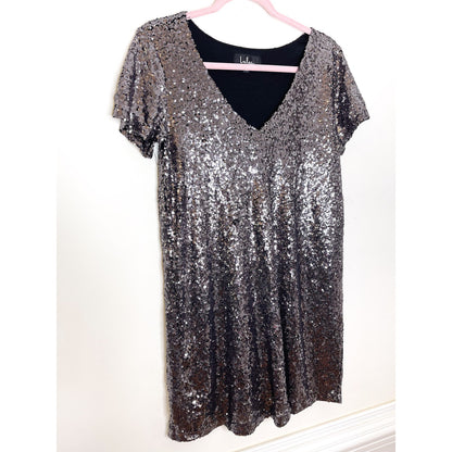 Lulus Light Up The Night Charcoal Sequin Shift Dress Size Small