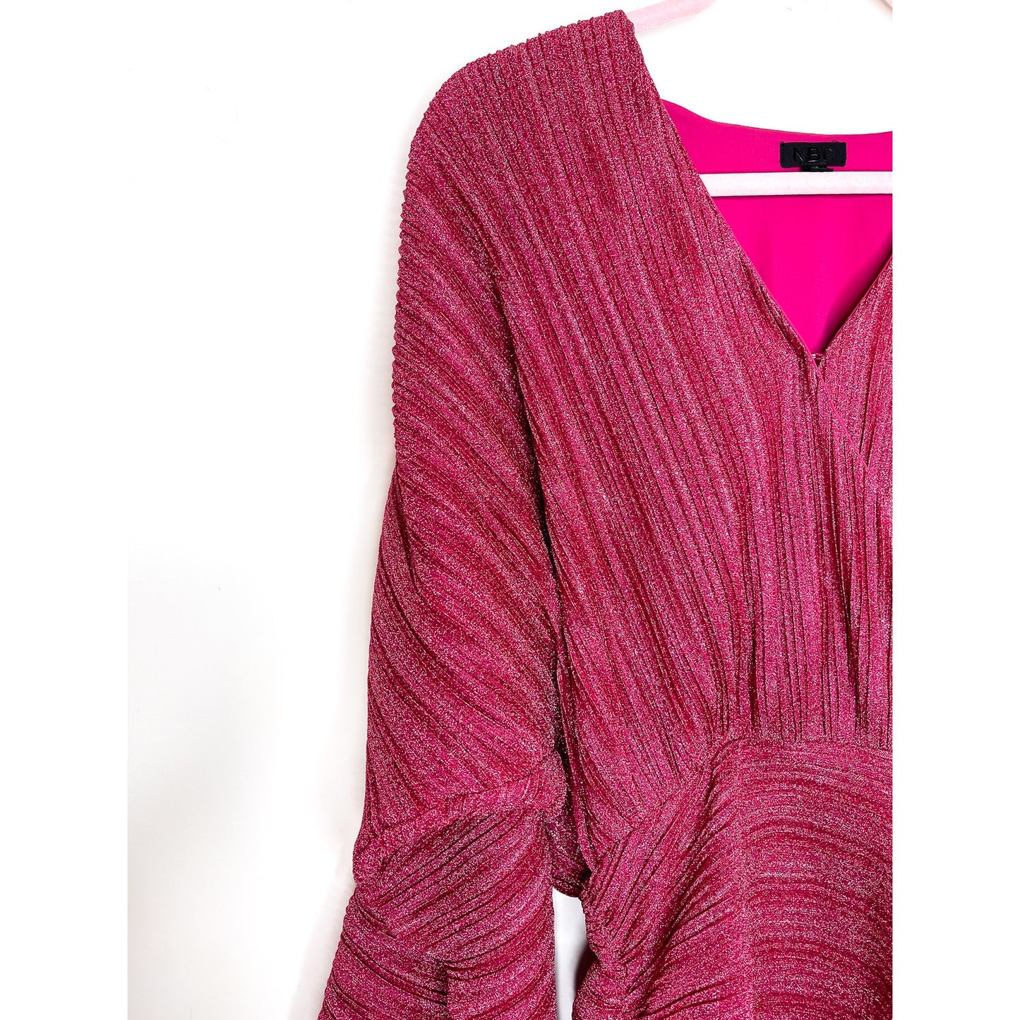 NBD X Revolve Dark Pink Sparkle Balloon Sleeve Bodycon Mini Dress Size XS