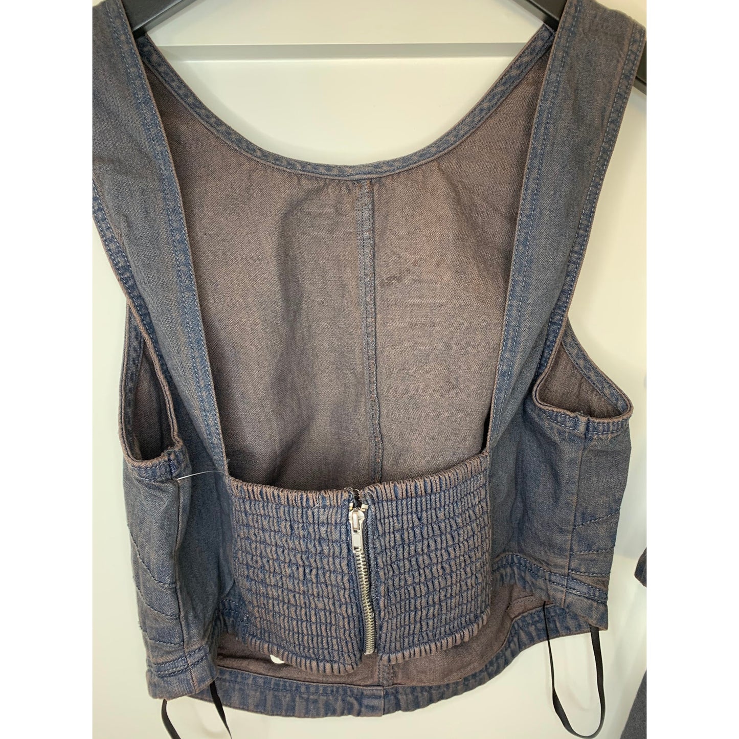 Free People Ryder Denim Set in After Dark Black Small Sleeveless Tiered Cotton