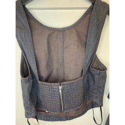Free People Ryder Denim Set in After Dark Black Small Sleeveless Tiered Cotton