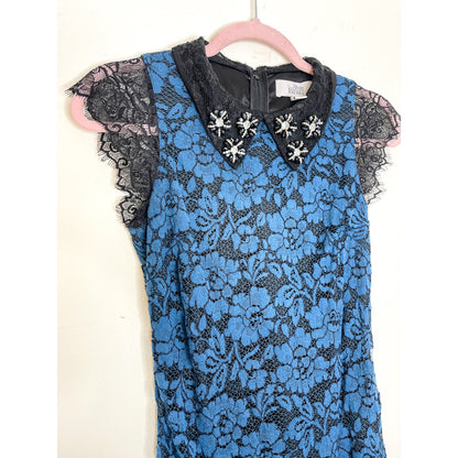 Badgley Mischka Belle Blue Lace Embellished Dress Size 2