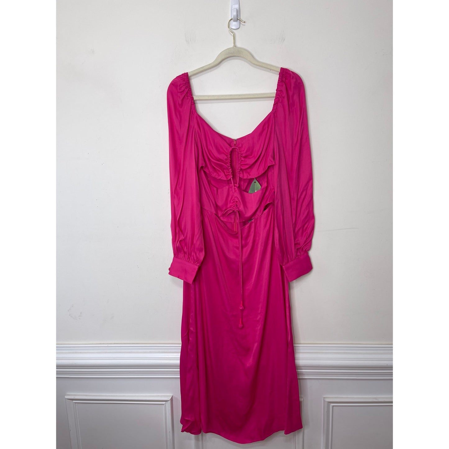 Farm Rio Pink Long Sleeve Cutout Midi Dress Large Long Sleeve Lace Up Satin