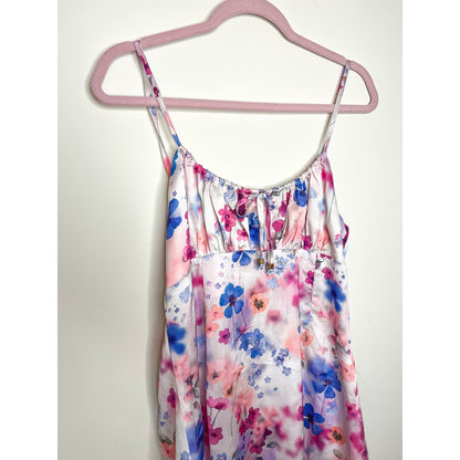 Showpo I've Got You Now Mini Slip Dress in Blue Floral Size 10
