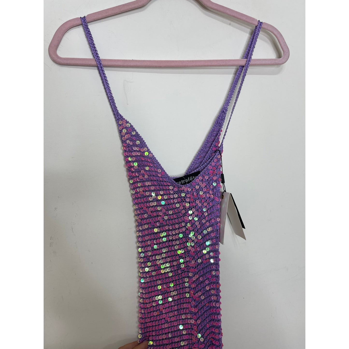 Retrofete Marie Dress in Iridescent Lilac Pink Size M/L Sleeveless Embellished
