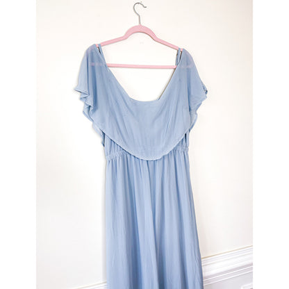 Show Me Your Mumu Caitlin Ruffle Maxi Dress in Steel Blue Chiffon Size XXL