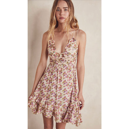 Free People Adella Printed Mini Slip Dress in Petal Pink Size Small