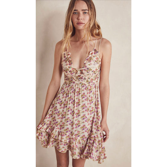 Free People Adella Printed Mini Slip Dress in Petal Pink Size Small