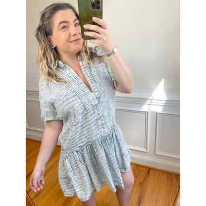 We the Free X Free People Denim Pinstripe Drop Waist Mini Dress Size Medium
