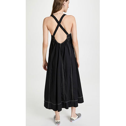 Free People Desert Hearts Apron Maxi Dress in Black Size Small