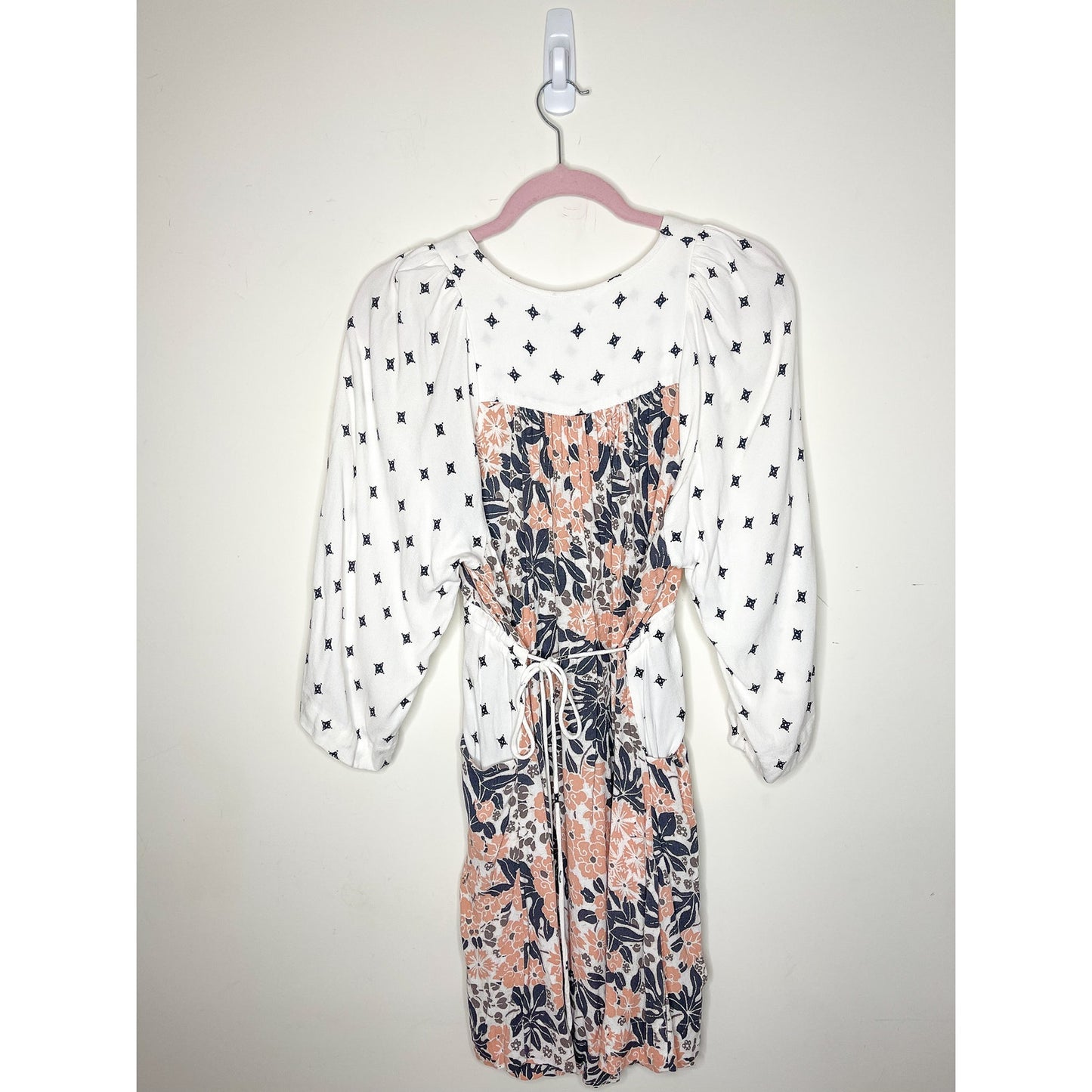 Free People Tallula White Print Long Sleeve Mini Dress Size Small