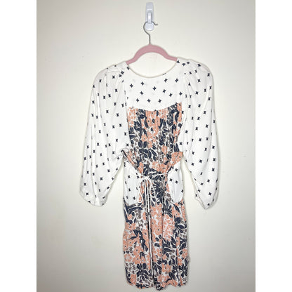 Free People Tallula White Print Long Sleeve Mini Dress Size Small