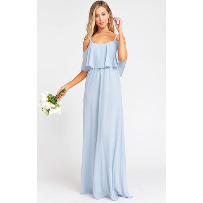 Show Me Your Mumu Caitlin Ruffle Maxi Dress in Steel Blue Chiffon Size XXL