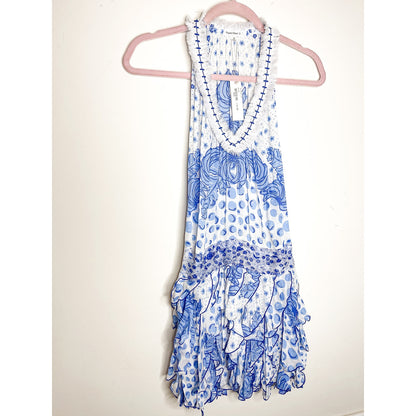 Poupette St. Barth Beline Blue Printed Mini Dress Size XS