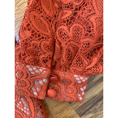 For Love & Lemons Lace Top and Skirt Set Burnt Orange Floral Small Eyelets