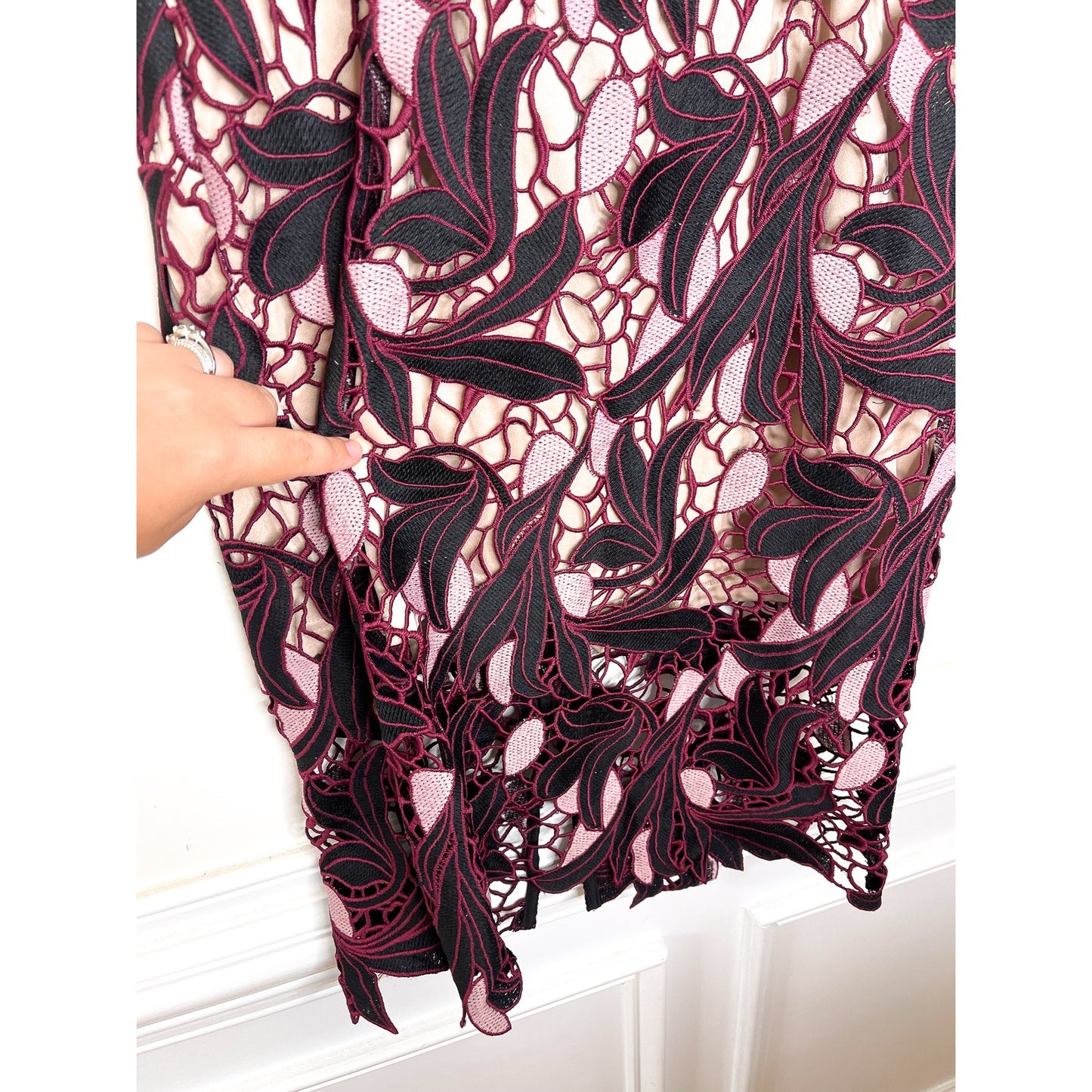 Lulus Jana Pink and Black Crochet Lace Strapless Midi Dress Size Medium