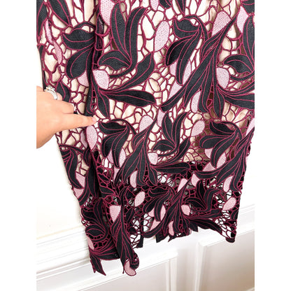 Lulus Jana Pink and Black Crochet Lace Strapless Midi Dress Size Medium