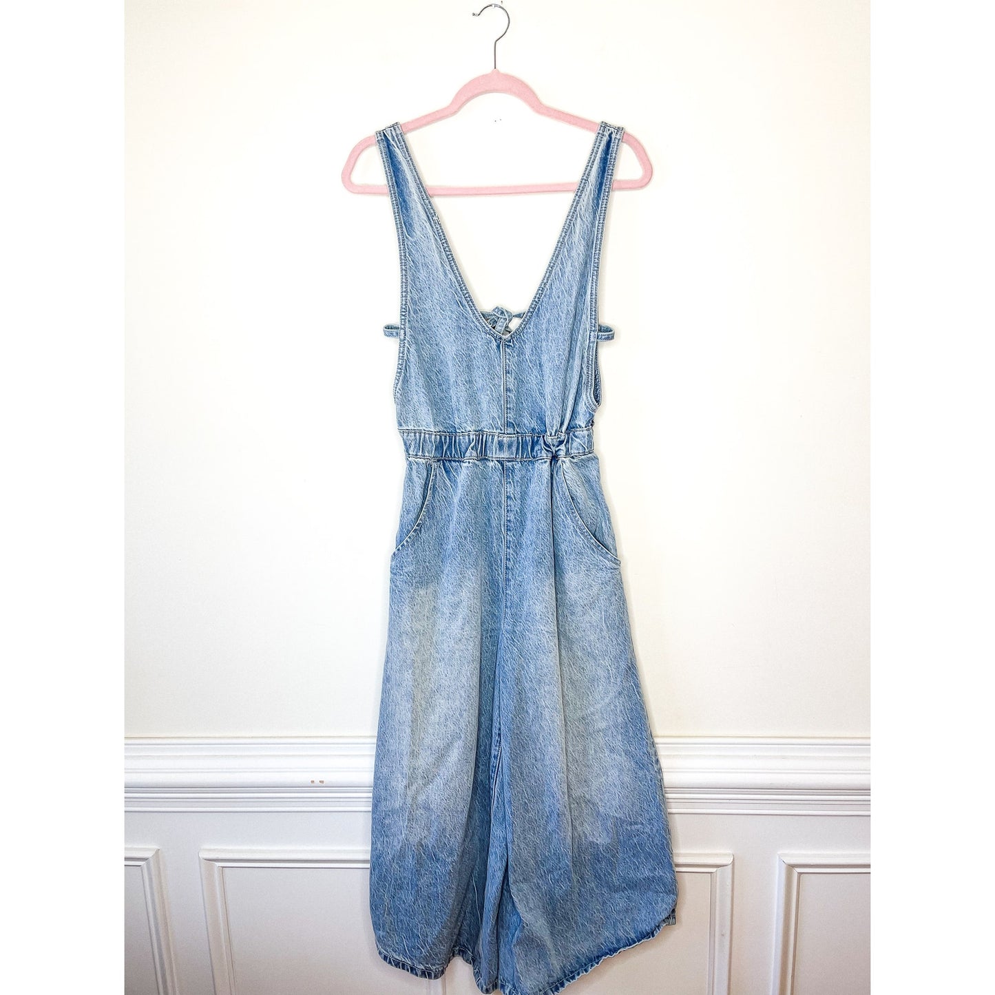 Free People Alora Denim Jumpsuit In Stillwater Blue Size Small