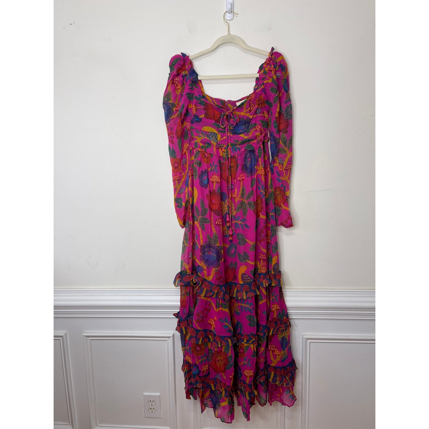 Farm Rio Sweet Forest Maxi Dress Pink Size XS Floral Long Sleeve Keyhole Lined
