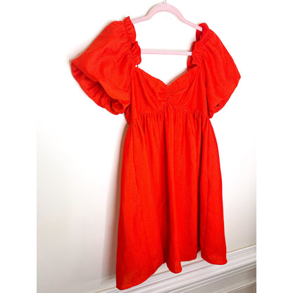 English Factory Red Balloon Sleeve Mini Dress Size Small