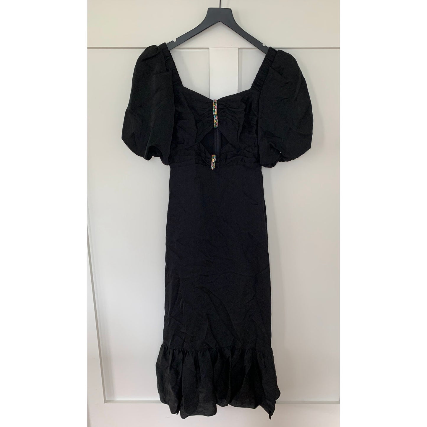 Sandro Falbala Embellished Cutout Dress Noir Size 34 Short Sleeve Lined Gothic