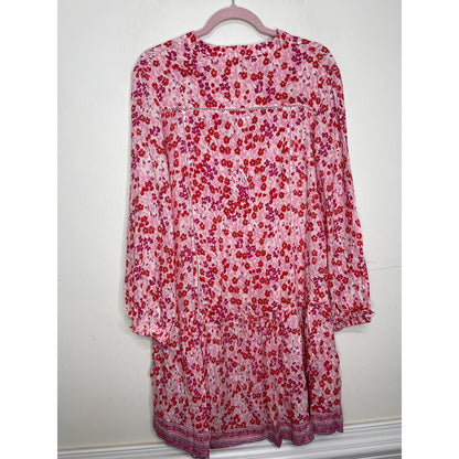 Poupette St. Barth Sylvia Drop Waist Mini Dress in Pink Daffodil Medium Tasseled