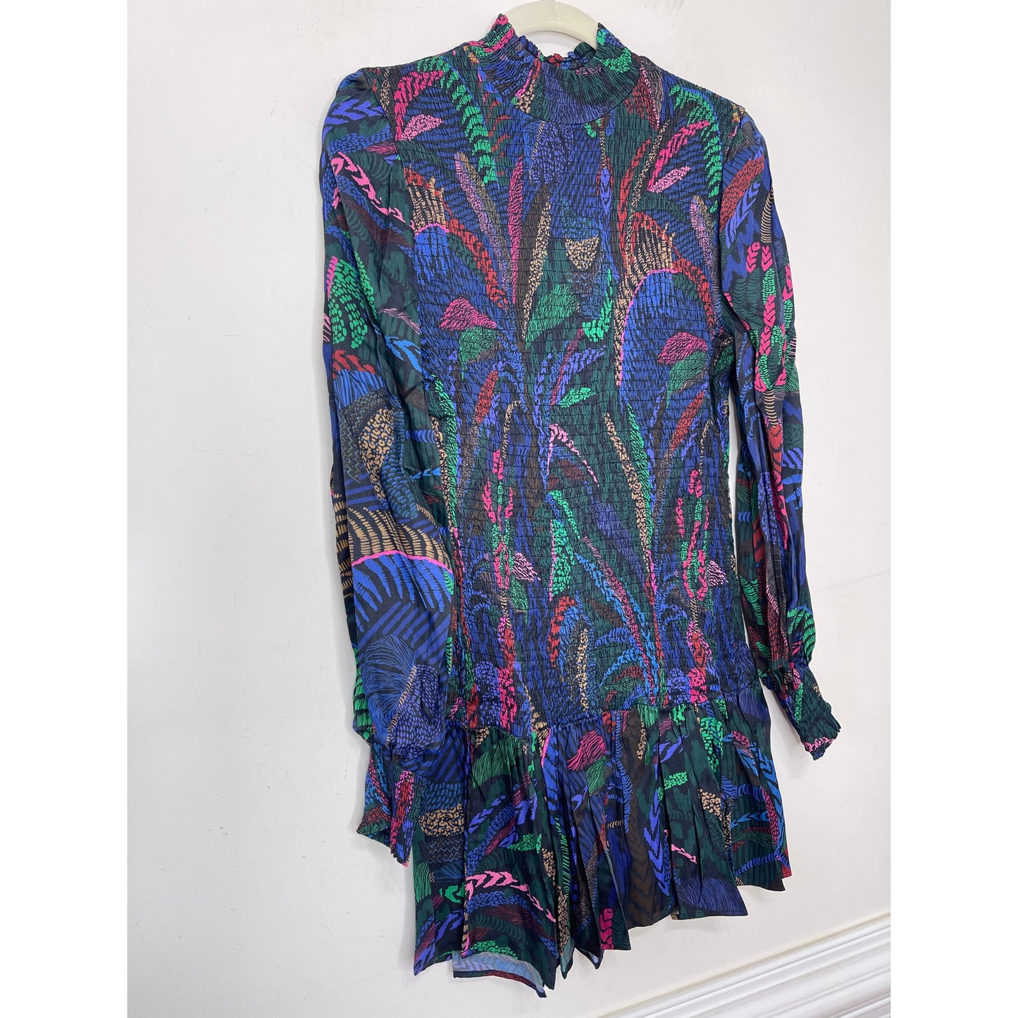 Farm Rio Amazonian Night Mini Dress Medium Multicolor Long Sleeve High Neck