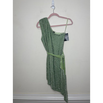 Retrofete Ellla Sequin Dress in Sage Small Mini One Shoulder Sleeveless Party