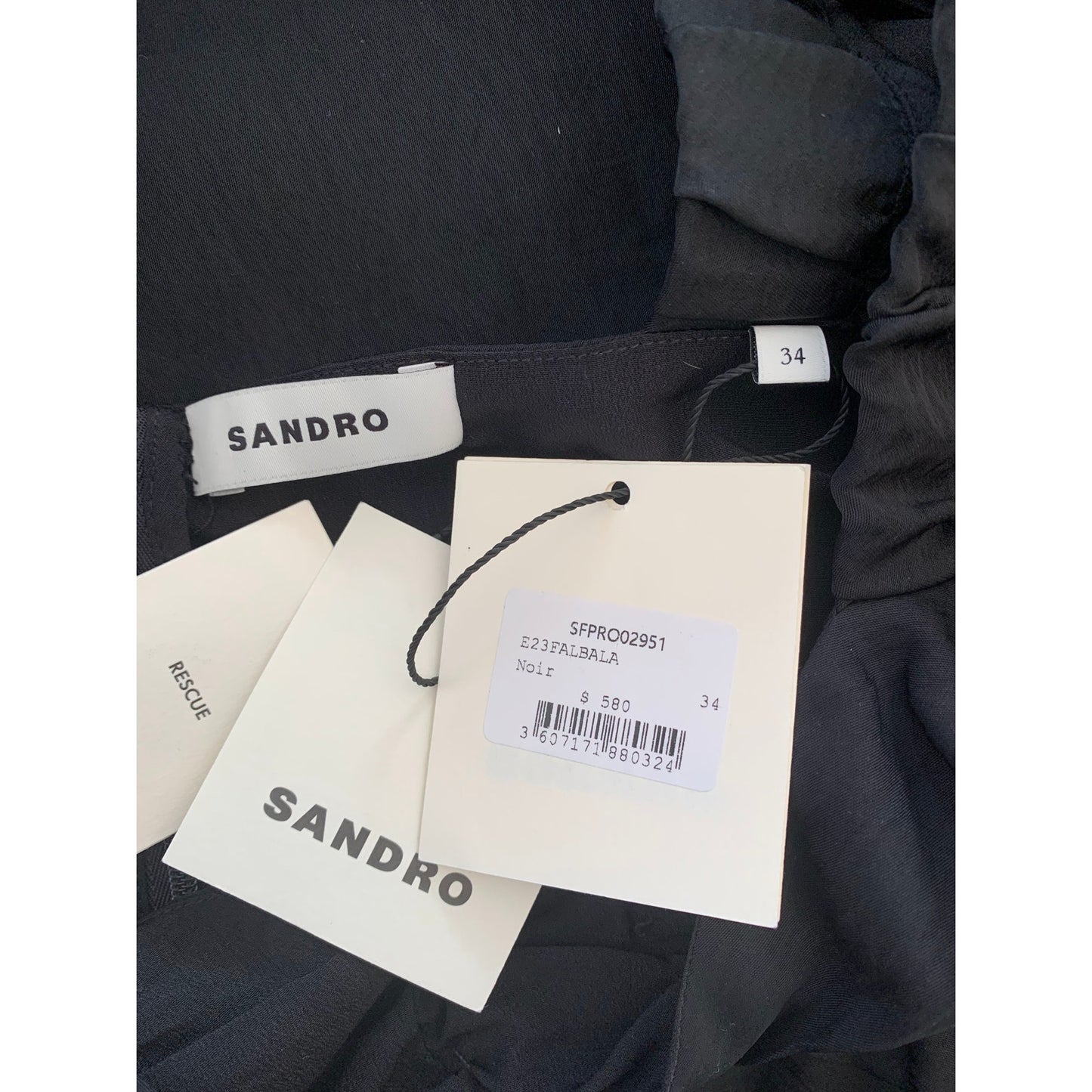 Sandro Falbala Midi Dress Black Sz 34 Short Sleeve Rhinestone Embellished Cutout