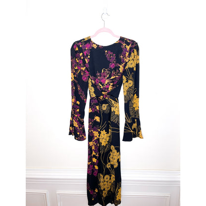 Free People Black Floral Print Long Sleeve Maxi Dress Size Small