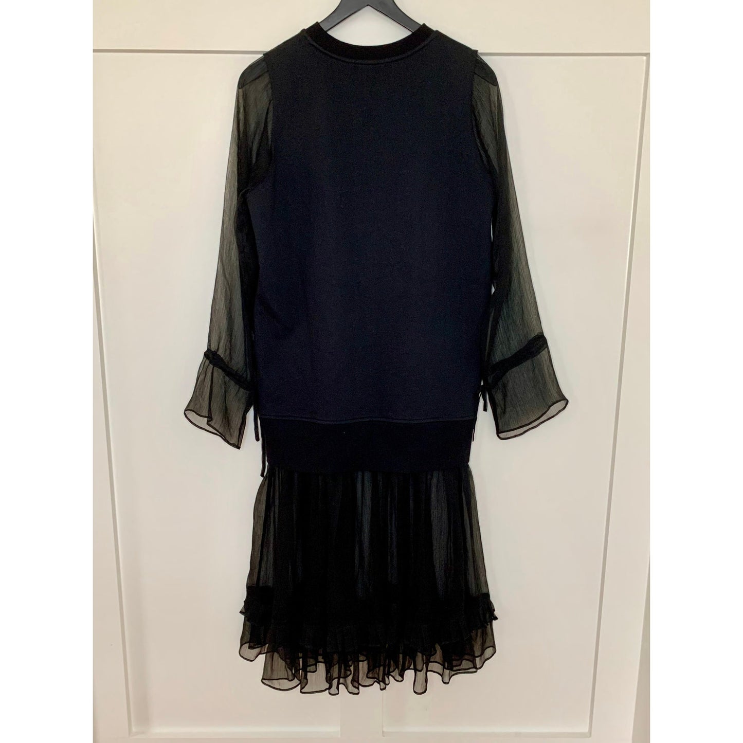 UOOYAA Mini Dress Godzilla Graphic Print Black Small Chiffon Long Sleeve Ruffle